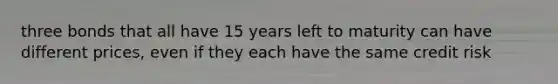 three bonds that all have 15 years left to maturity can have different prices, even if they each have the same credit risk