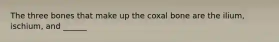 The three bones that make up the coxal bone are the ilium, ischium, and ______