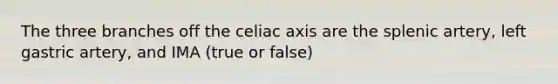 The three branches off the celiac axis are the splenic artery, left gastric artery, and IMA (true or false)