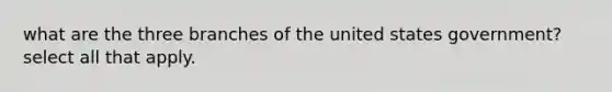 what are the three branches of the united states government? select all that apply.