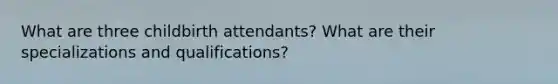 What are three childbirth attendants? What are their specializations and qualifications?