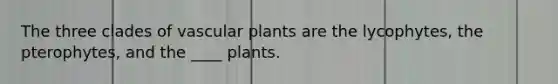 The three clades of vascular plants are the lycophytes, the pterophytes, and the ____ plants.