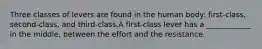 Three classes of levers are found in the human body: first-class, second-class, and third-class.A first-class lever has a ____________ in the middle, between the effort and the resistance.