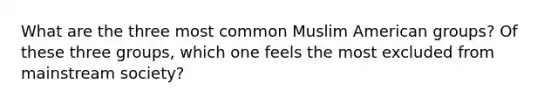 What are the three most common Muslim American groups? Of these three groups, which one feels the most excluded from mainstream society?