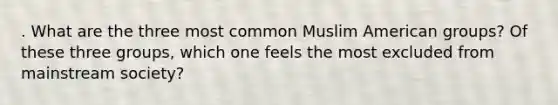 . What are the three most common Muslim American groups? Of these three groups, which one feels the most excluded from mainstream society?