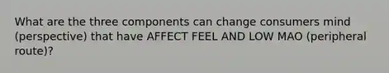 What are the three components can change consumers mind (perspective) that have AFFECT FEEL AND LOW MAO (peripheral route)?