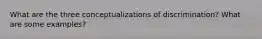 What are the three conceptualizations of discrimination? What are some examples?