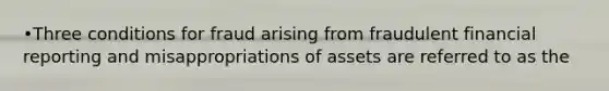 •Three conditions for fraud arising from fraudulent financial reporting and misappropriations of assets are referred to as the