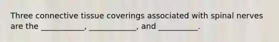 Three connective tissue coverings associated with spinal nerves are the ___________, ____________, and __________.