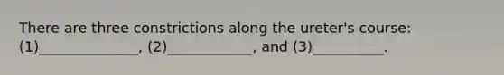 There are three constrictions along the ureter's course: (1)______________, (2)____________, and (3)__________.