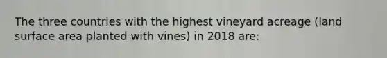 The three countries with the highest vineyard acreage (land surface area planted with vines) in 2018 are: