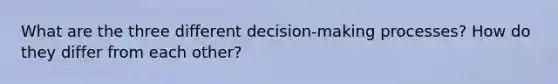 What are the three different decision-making processes? How do they differ from each other?