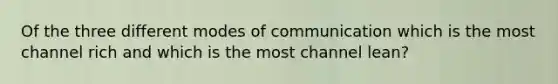 Of the three different modes of communication which is the most channel rich and which is the most channel lean?