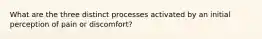 What are the three distinct processes activated by an initial perception of pain or discomfort?