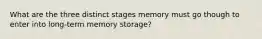 What are the three distinct stages memory must go though to enter into long-term memory storage?