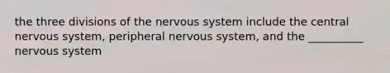 the three divisions of the nervous system include the central nervous system, peripheral nervous system, and the __________ nervous system