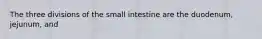 The three divisions of the small intestine are the duodenum, jejunum, and