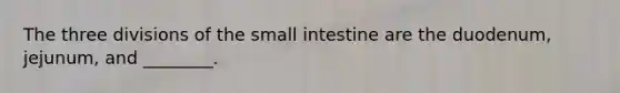 The three divisions of the small intestine are the duodenum, jejunum, and ________.