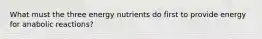 What must the three energy nutrients do first to provide energy for anabolic reactions?