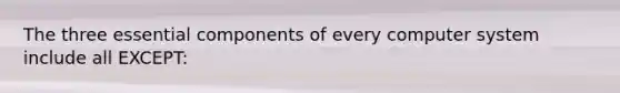 The three essential components of every computer system include all EXCEPT: