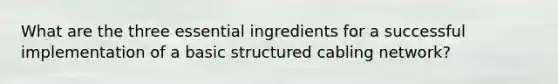 What are the three essential ingredients for a successful implementation of a basic structured cabling network?