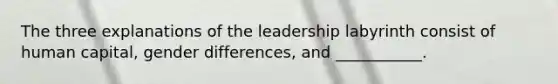 The three explanations of the leadership labyrinth consist of human capital, gender differences, and ___________.