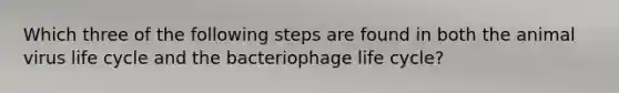 Which three of the following steps are found in both the animal virus life cycle and the bacteriophage life cycle?