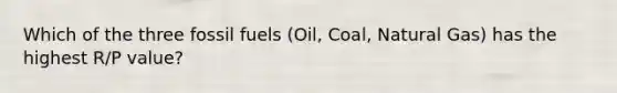 Which of the three fossil fuels (Oil, Coal, Natural Gas) has the highest R/P value?