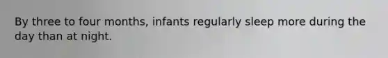By three to four months, infants regularly sleep more during the day than at night.