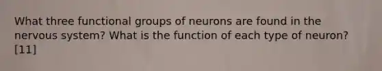 What three functional groups of neurons are found in the nervous system? What is the function of each type of neuron? [11]