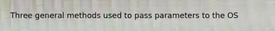 Three general methods used to pass parameters to the OS