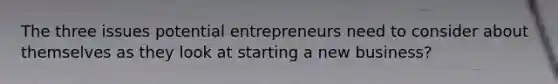 The three issues potential entrepreneurs need to consider about themselves as they look at starting a new business?