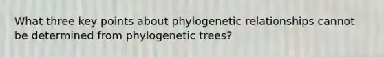 What three key points about phylogenetic relationships cannot be determined from phylogenetic trees?