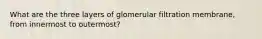 What are the three layers of glomerular filtration membrane, from innermost to outermost?