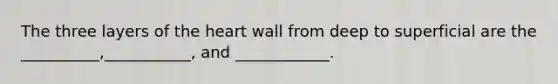 The three layers of the heart wall from deep to superficial are the __________,___________, and ____________.