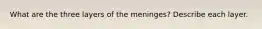 What are the three layers of the meninges? Describe each layer.