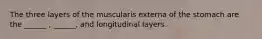 The three layers of the muscularis externa of the stomach are the ______ , ______, and longitudinal layers.