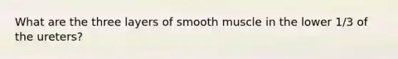 What are the three layers of smooth muscle in the lower 1/3 of the ureters?