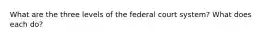 What are the three levels of the federal court system? What does each do?