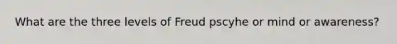 What are the three levels of Freud pscyhe or mind or awareness?