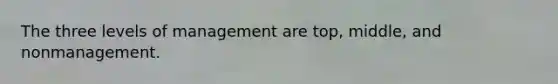 The three levels of management are top, middle, and nonmanagement.