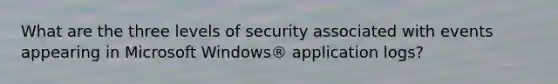 What are the three levels of security associated with events appearing in Microsoft Windows® application logs?