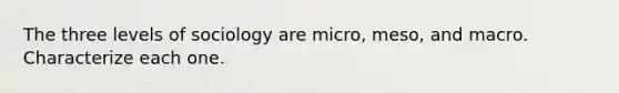 The three levels of sociology are micro, meso, and macro. Characterize each one.