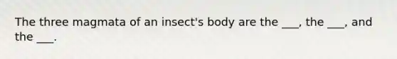 The three magmata of an insect's body are the ___, the ___, and the ___.