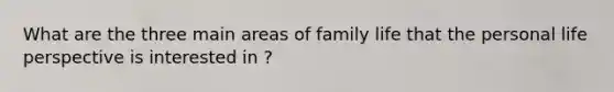 What are the three main areas of family life that the personal life perspective is interested in ?