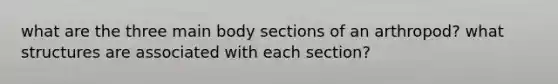 what are the three main body sections of an arthropod? what structures are associated with each section?