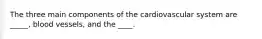 The three main components of the cardiovascular system are _____, blood vessels, and the ____.