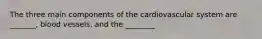 The three main components of the cardiovascular system are _______, blood vessels, and the ________.