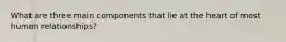 What are three main components that lie at the heart of most human relationships?