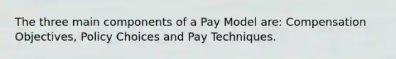 The three main components of a Pay Model are: Compensation Objectives, Policy Choices and Pay Techniques.